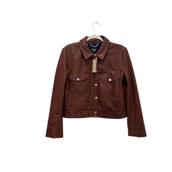 NWT $650 J CREW Collection leather shirt-jacket in Grizzly Brown - Picture 9 of 13